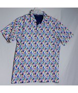 Bugatchi Polo Shirt Mens Lg Multicolor Diamond Print Short Sleeve Casual... - €33,73 EUR
