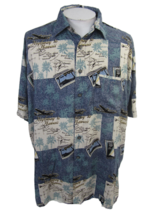 Impact Men Hawaiian camp shirt XL pit to pit 28 puddle hopper old advertising - £11.67 GBP