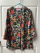 Rose &amp; Olive  3/4  Sleeve Top Womens Plus Size 2X  Pink Floral Print V Neck - £11.60 GBP
