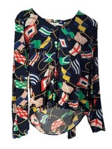 Long Sleeve Crown And Ivy Navy Flags Design Size Small Blouse Made Of Rayon - $203.25 MXN