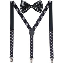 Men AB Elastic Band White Dots Suspender With Matching Polyester Bowtie - £3.93 GBP