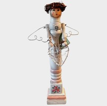 16 Inch Hand Painted Spindle Angel Pink Roses Cottage Core - £26.46 GBP