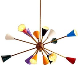 Mediados Siglo Diseño 16 Brazo Multicolor Sputnik Luz Enorme Decor Latón Araña - £229.27 GBP
