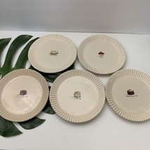 Rae Dunn Scallop Fluted Trim Cake Dessert Plates Set of 5 Rare Crimped 8 inch - £87.63 GBP