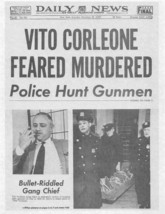 1972 The Godfather Daily News Vito Corleone Feared Murdered Prop Replica  - $3.11