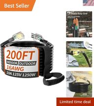 16/3 Gauge 200 ft Extension Cord Outdoor Black Waterproof, Cold Weatherp... - $100.74