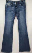 Cello Jeans Womens Size 4 Blue Mid Rise Boot Cut Embroidered Rhinestone Accent - $24.75