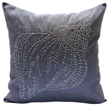 16&quot;x16&quot; Shell, Beaded Charcoal Grey Art Silk Throw Pillow - Night Sea Shell - £24.27 GBP+