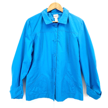 Chico&#39;s 3 Womens XL Windbreaker Jacket Turquoise Blue Metallic Coastal S... - £25.34 GBP