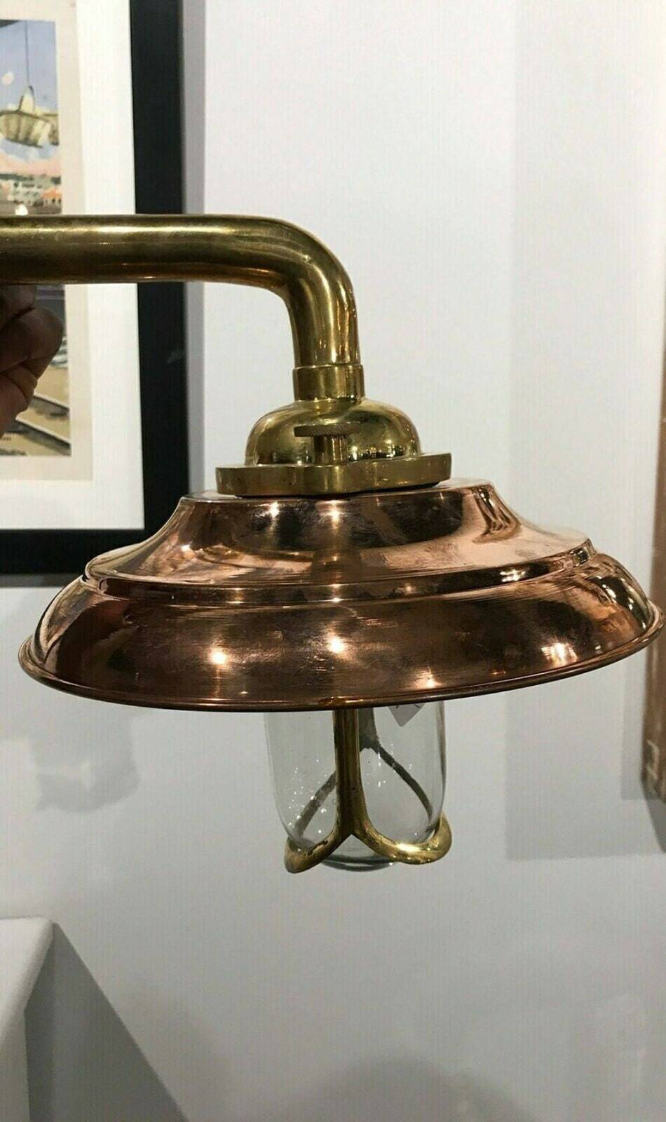 Nautical Exterior Wall Décor Vintage Brass Light Fixture With Copper Shades - $81.50