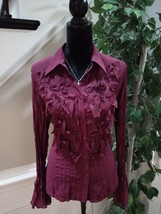 Bay Studio Career Womens Burgundy Fringe Pleated Long Sleeve Button Down Shirt L - $26.73