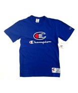 Champion Century Collection C100 Chenille Embroidered Logo T-Shirt Blue ... - £22.67 GBP