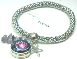 Amethyst  Gemstone 5.5 mm dia. Bangle Bracelet 18 mm snap bead &amp; charm-506 - £8.15 GBP