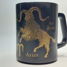 Vtg Federal Glass USA Aries the Ram Black Gold Coffee Mug Cup Zodiac Astrology  - £15.07 GBP