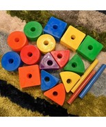 Vtg 90s Fisher Price Creative Blocks Multi Color Plastic Shapes Stacking... - $20.50 CAD