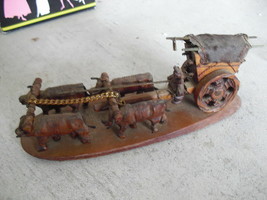 Unique Wood &amp; Leather Ox Pulled Cart with Man Figurine - £137.71 GBP