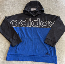 Adidas Boys Blue Heather Gray White Long Sleeve Hoodie Large 14-16 - £11.53 GBP