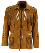 Women Western Wear Cowgirl Brown Suede Leather Fringes Beaded Jacket WJ50 - £118.66 GBP