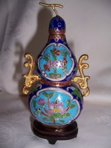 CHINESE CLOISONNE PAIR MINI LIDDED URNS CUSTOM WOOD STANDS CUSTOM BOXES - $100.00