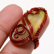 Bumble Bee Jasper Wire Wrapped Handcrafted Copper Gift Jewelry Ring 6.75&quot; SA 691 - £3.90 GBP