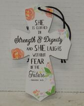 She Is Clothed Proverbs 31:25 Decorative Mounted Plaque Wall Cross 5" x 3" - $5.91