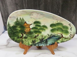 Signed Tolmina Ceramic Signed Platter Hand Painted Asian Mid Century Design - £34.81 GBP