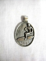 New Pipeline Surfer Dude Oval Shape Thick Usa Pewter Pendant Adj Cord Necklace - $9.99