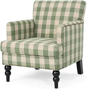 Eve Tufted Fabric Club Chair, Green Checkerboard - $481.99