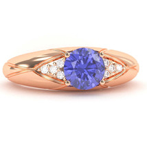 Designer Tanzanite Diamond Cocktail Ring In Solid 14k Rose Gold - £598.60 GBP