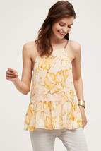 Anthropologie Chiffon Watercolor Floral Peach Orange Peplum Trapeze Cami Top XS - £27.17 GBP