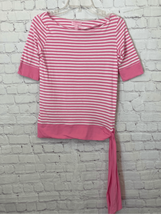 Lilly Pulitzer Womens XS Pullover Top Pink White Stripe Tie Side Short Sleeve - $12.83