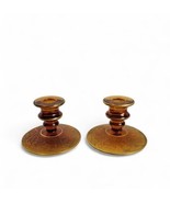 Cambridge Etched Glass Candlesticks Amber Candle Holders Pair Florentine... - £36.58 GBP