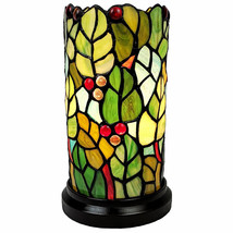 11&quot; Green and Red Leaves and Berries Stained Glass Accent Lamp - $170.06