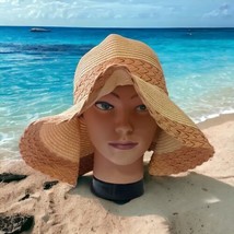 JHats Woven Raffia Floppy Hat Sun Wide Brim Bucket Beige Tan Beach Gardening - £21.82 GBP