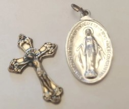 Vintage Miraculous Mary Conceived Without Sin Metal Medal &amp; a cross - £4.65 GBP