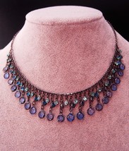 Stunning Edwardian style necklace - blue Rhinestone statement choker - w... - $95.00