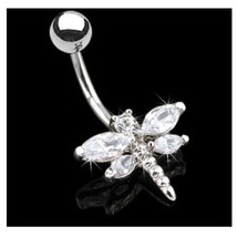 14K White Gold Over 2.00Ct Marquise  Simulated Diamond Dragonfly  Belly Botton - $48.02