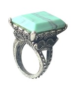 Th Resin Square Marble Aqua Ring On Antiquated Silvertone Ring Size 6.75 - $20.00