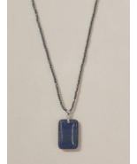 Natural Lapis Lazuli Solitaire on Hematite Bead Necklace 20-22 inches Re... - $18.95