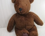 vintage plush brown teddy bear orange eyes black plastic nose felt foot ... - $29.69