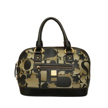 TOUS Black Khaki Green Signature Canvas Black Leather Satchel Handbag Gr... - $98.01