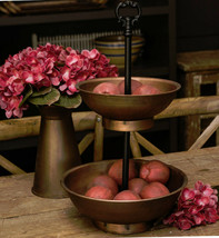 Two Tier Copper Tray Bowl 21&quot; Table Stand Centerpiece Vintage Inspired Decor New - £47.15 GBP