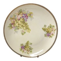VTG German Hand Painted 8” Porcelain Plate Gold Edge Green Purple Grapes Flowers - £21.91 GBP