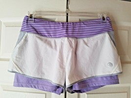 Mpg Ladies M Purple Grey White 2 In 1 Yoga Running Athletic Shorts - £15.78 GBP