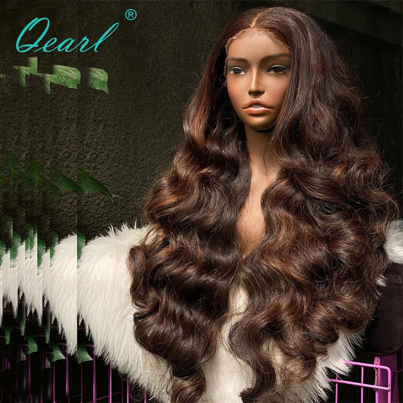 High Density 400% Thick Human Hair Lace Frontal Wig 13x4 Dark Light Brown - £400.23 GBP+