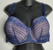Cacique Bra Womens 42F Blue Pink Lace Unlined Underwire Multiway Strapless - $24.99