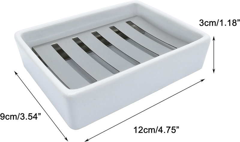 Ceramic Soap Dish Stainless Steel Soap Holder for Bathroom and Shower Double Lay Item image 6