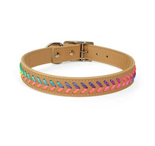 YOULY The Extrovert Tan &amp; Rainbow Braided Dog Collar, Medium - £12.56 GBP