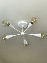 Matte White Pinwheel Sputnik Brass Chandelier Handmade 5 Arm Decorative Light - £94.34 GBP