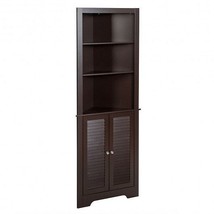 Free Standing Tall Bathroom Corner Storage Cabinet with 3 Shelves-Brown ... - $172.13